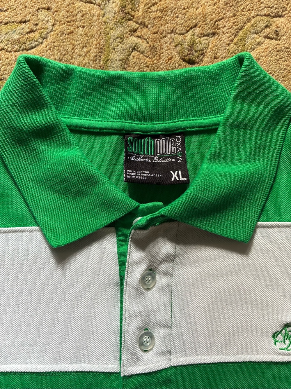 Vintage South Pole Men's Green & White Striped Polo Shirt - XL